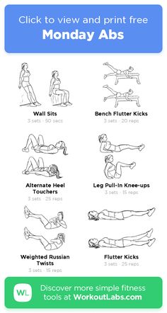 an exercise poster with the words monday abss and exercises for beginners to do