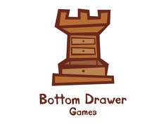 the bottom drawer game logo is made up of wood and has a tower on top