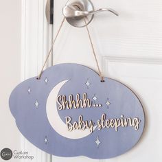 Front Door Sign Nursery Door, Bedroom Door Signs, Pebble Art Family, Door Signs Diy, Baby Light, Wooden Door Signs, Front Door Signs, Room Door, Nursery Signs