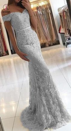 Grey Prom Dress, Cheap Prom Dresses Long, Evening Dress Long, Mermaid Prom Dresses Lace, Grey Wedding, Lace Prom Dress, Dresses Mermaid, Beautiful Prom Dresses, Off Shoulder Fashion