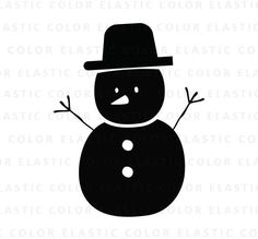 a black and white silhouette of a snowman wearing a hat