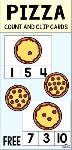 four different pizzas are shown with the numbers on them