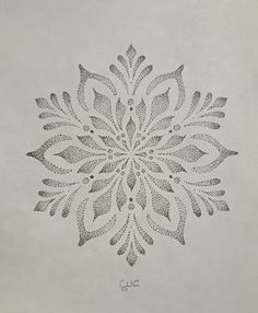 a drawing of a snowflake made out of small dots and lines on paper