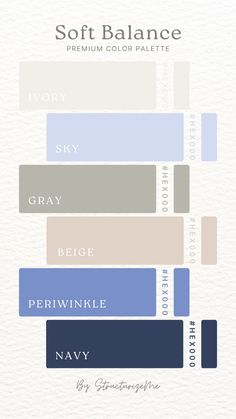 the color scheme for soft balance is shown in shades of blue, gray and white