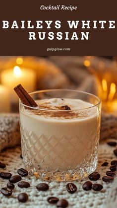 bailey's white russian cocktail in a glass with cinnamon on the side