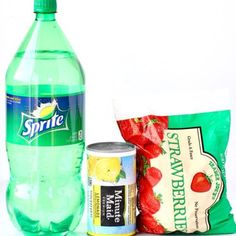 a bottle of water, strawberries and chips on a white background