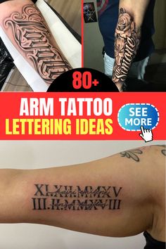 arm tattoo designs for men and women with the words arm tattoos on both sides of their arms