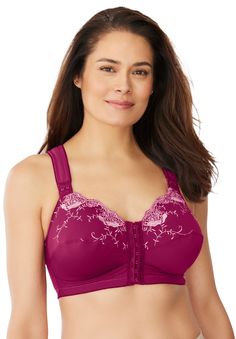 This pretty embroidered microfiber bra features a crisscross power mesh back for posture support. Wireless cups and a front closure offer optimal comfort, and wide straps with padding prevent dig-in. Great for full busts that may cause you to slouch, the full back gives you a gentle reminder to adjust your alignment. Lightly lined cups for shape and support. Moderate Lift: wireless cups offer dependable, everyday support and a flattering shape Front closureCushioned, adjustable soft sealed front Wedge Dress Shoes, Posture Bra, Posture Support, Oversized Furniture, Womens Scrubs, Bra Shop, Tie Shoes, Dress Sandals