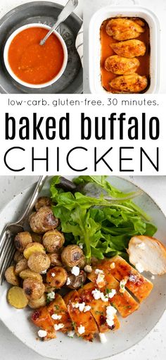 baked buffalo chicken on a plate with sauce and vegetables