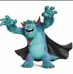 a cartoon monster with his arms out and hands in the air while wearing a cape