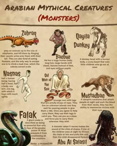 an illustrated poster with different types of mythical creatures