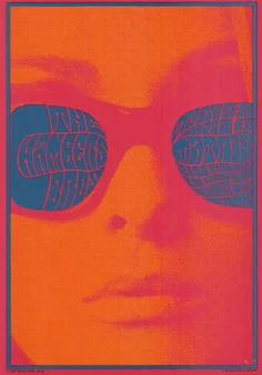 an orange and blue poster with sunglasses on it