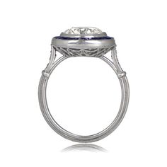 11559-Diamond-and-Sapphire-Ring-SV Platinum Sapphire Ring With Single Cut Diamonds For Anniversary, Platinum Sapphire Ring With Center Stone In Diamond White, Classic Platinum Sapphire Ring With Round Cut, Classic Platinum Round Cut Sapphire Ring, Gia Certified Platinum Rings, Diamond White Sapphire Ring In Platinum, Classic Round Cut Sapphire Ring In Platinum, Heirloom Platinum Sapphire Ring In Diamond White, Formal Diamond Ring With Rose Cut Round Stone