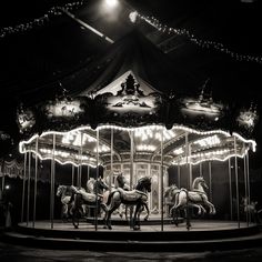 an old fashioned merry go round at night