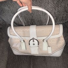 New Coach Bag Chic White Satchel With Top Carry Handle, Chic White Satchel With Handles, Chic White Satchel Bag, Chic White Bags With Double Handle, Chic White Double Handle Bag, Chic White Double Handle Bags, White Bag With Double Top Carry Handle, White Shoulder Bag With Silver-tone Hardware And Double Handle, White Double Handle Bag With Top Carry Handle