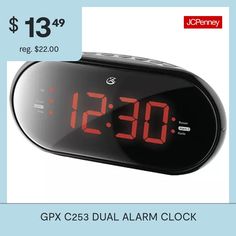 an alarm clock is shown with the words $ 13 99 reg, $ 22 00