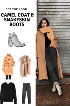 Camel Coat Outfit Classy, Camel Coat Outfit Casual, Snake Skin Boots, Camel Coat Outfit, Cold Weather Fashion, Camel Coat, Coat Outfits