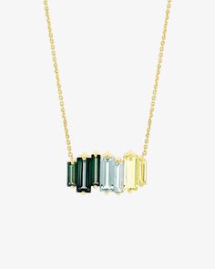 Kalan By Suzanne Kalan Amalfi Reborn Green Ombre Stacker Pendant in 14k yellow gold Green Baguette Cut Diamond Jewelry, Green Gemstone Baguette Cut Necklace, Green Baguette Cut Gemstone Necklace, Baguette Jewelry, Ombre Jewelry, Jewelry Showcase, Be Rich, Jewelry Showcases, Green Ombre