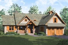 this is an artist's rendering of the front elevation of these craftsman - style home plans