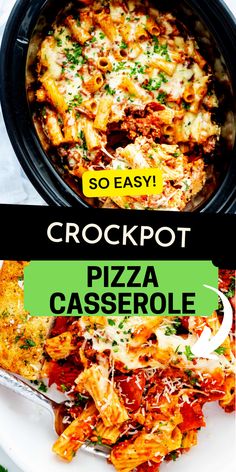 the crockpot pizza casserole is ready to be eaten