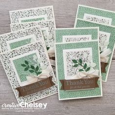 four thank you cards with ribbon and flowers