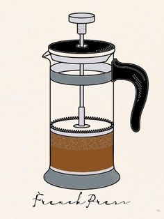 a drawing of a french press coffee maker with the word friends written in black on it