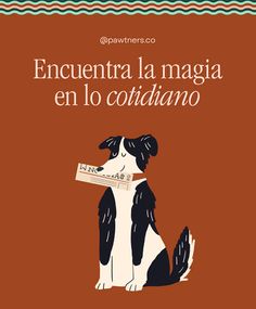 a black and white dog sitting on top of a brown background with the words encunta