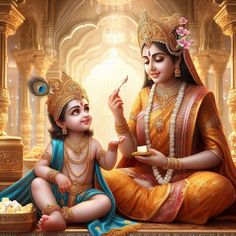 Shri Krishna with mother Yashoda. Eating makhan. Golden palace. Diety. Divine. Yashoda And Krishna Baby, Krishna Eating Makhan, Gopi Krishna, Diwali Lakshmi, Raj Mahal, Bal Gopal