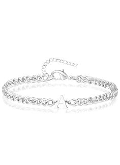 PRICES MAY VARY. 【Initial Bracelet for Men Women】Wearing an initial bracelet is a classic way to make a statement! show off your first name, last name, or your lover's name. mens cuban link bracelet with initials adopts the elegant silver color to match a range of different outfits or occasions all year round 【Premium Quality】Our silver initial bracelet has a highly polished surface finish and smooth touch, and won't scratch your skin. This chain bracelet made of 316L stainless steel with strong Initial Bracelet Men, Boys Silver Bracelet, Silver Bracelet Designs For Men, Silver Cuban Link Bracelet Gift, Silver Bracelets For Men With Name, Silver Bracelets For Men Unique, Mens J Bracelet, Initials Bracelet Men, Mens Jewelry Bracelet Silver