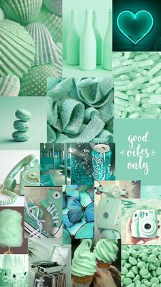 green and blue collage with words good vibes only