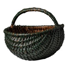 a green and brown basket on a white background