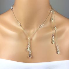 Mrs Necklace, Bridal Backdrop Necklace, Bridal Statement Necklace, Crystal Bridal Jewelry Sets, Backdrop Necklace, Lariat Necklace Silver, Backdrops Necklace, Bridal Necklace Set, Bridesmaid Gifts Jewelry