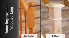 before and after shots of stair banisters