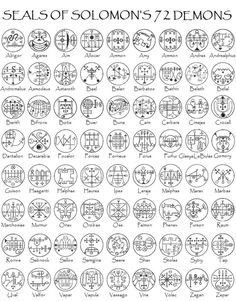 the seals of solomon's 72 demons, with their names and numbers on them