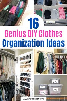 an organized closet with clothes and other items