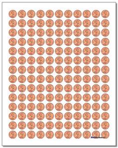 a sheet of stickers with penny coins in the shape of circles on white paper