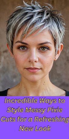 An undercut on a tousled pixie is simple and requires little upkeep. This style can be tailored to appear sleek or left intentionally messy with the help of texturizing products. Styling Messy Pixie Haircut, Medium Pixie Hairstyles, Hair Products For Pixie Style, Pixie Textured Hair, How To Style A Messy Pixie, Messy Pixie Haircut For Fine Hair, Messy Short Hair Women, Piecey Pixie Haircut, How To Style A Short Pixie