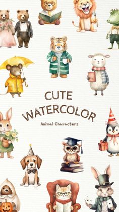 watercolor animal characters are featured in this book