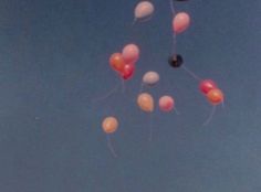 there are many balloons floating in the sky