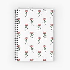 pink flowers on white background spiral notebook