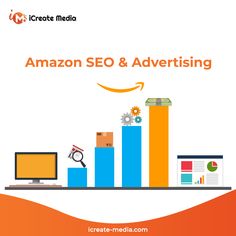 an orange and blue bar graph with the words amazon seo & advertising on top of it