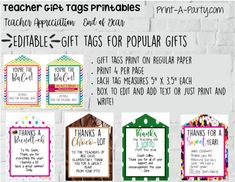 teacher gift tags printables for teachers to use on the back of their bags