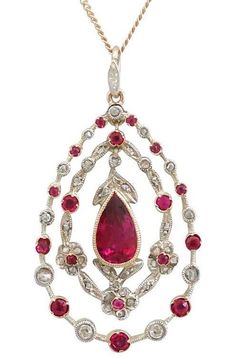 ©️ 1st Dibs 1.88 Carat Ruby and Diamond Yellow Gold Pendant, c1910 Edwardian Era