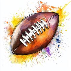 an american football painted in watercolor on a white background