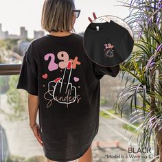 "I Am 29+ Middle Finger Shirt, Personalized 30th Birthday Tshirt, Custom 1994 Birthday Party T-Shirt, Funny I Am 29 Plus T Shirt, 30 Bday Tee HOW TO ORDER ➀ Select color ➁ Select the size (Please check size chart) ✦ True to size. Size up 1-2 sizes for an oversized look. ➂ Add to cart ✦ (Optional) \"Add message to Seller\" on the checkout page. GARMENT FEATURES ✦ Crew neckline ✦ Direct to garment printing - no vinyl, decal, or iron-on technique ✦ Our designs are printed on the garment to last a long time and may not appear as 'glossy' or saturated as iron-on designs are. ✦ Please note that colors may appear different on different digital screens and may not be a true representation of the actual colors. ✦ Additional T-Shirt Colors and Sizes Available Upon Request ✧✧Brands: Bella Canvas Unis 60th Birthday Tshirt, 30th Birthday Tshirt, 1964 Birthday, Tshirt Custom, 30th Bday, Birthday Tshirts, 60th Birthday, T Shirt Funny, Funny Me