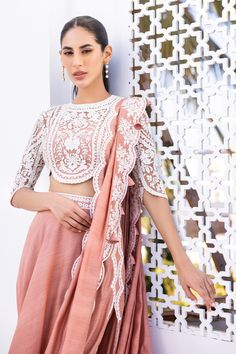 Zohreh – Sania Maskatiya International Sania Maskatiya, Unique Blouse, Website Features, Salmon Pink, Scalloped Edges, How To Dye Fabric, Online Branding, Digital Photography, Embroidery Design