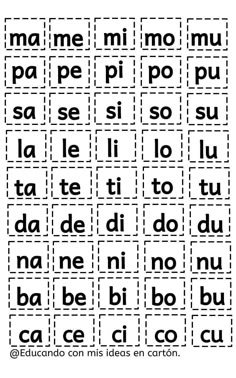 the spanish alphabet is shown in black and white, with words that spell it out