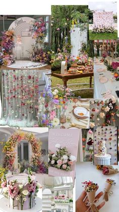 a collage of photos with flowers and decorations