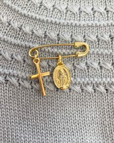 YoYo Children's Boutique Brooches & Lapel Pins Virgen Milagrosa y Cruz Alfiler First Communion Dresses, Children's Boutique, Handmade Gold, Virgin Mary, Final Sale, Gold Filled, Gold