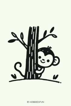 Cute Monkey Drawing of A Monkey Peeking Out From Behind Tree Cute Monkey Drawing, Monkey Drawing Easy, Draw A Monkey, A Cute Drawing, Monkey Drawing, Cake Drawing, Cartoon Monkey, Monkey Face, Monkey Art